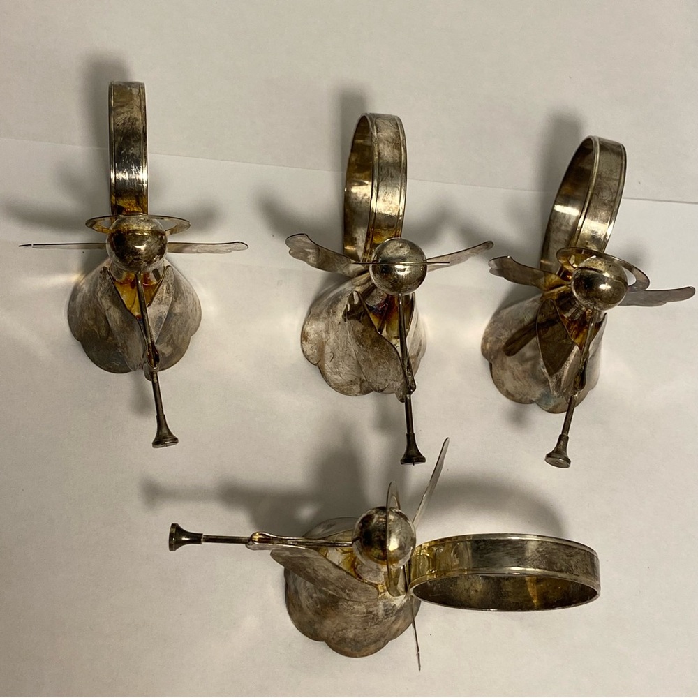 4 Vintage Angel Trumpeter Napkin Rings SET Regal Quality Silver angel figurine